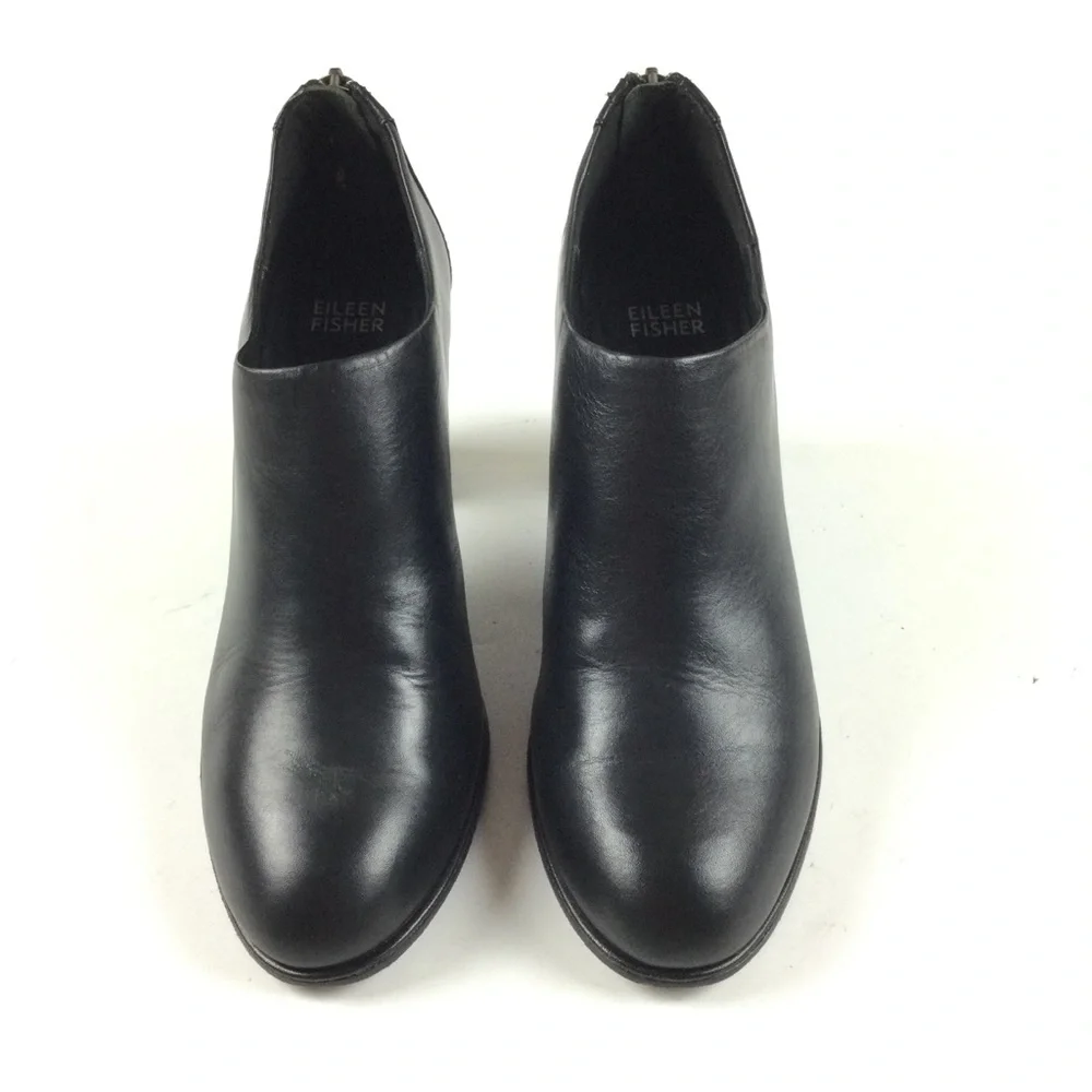 EILEEN FISHER Black Leather Zipper Bootie Sz 8